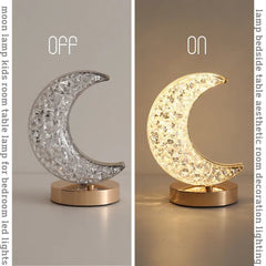 Crystal Touch Dimming Night Light: Bedroom, Girls Room Decor, USB Bedside LED Ambient Table Lamp - 3D Moon Lamp Gold