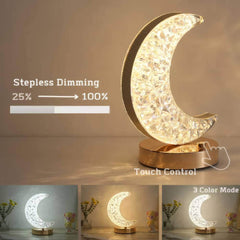 Crystal Touch Dimming Night Light: Bedroom, Girls Room Decor, USB Bedside LED Ambient Table Lamp - 3D Moon Lamp Gold