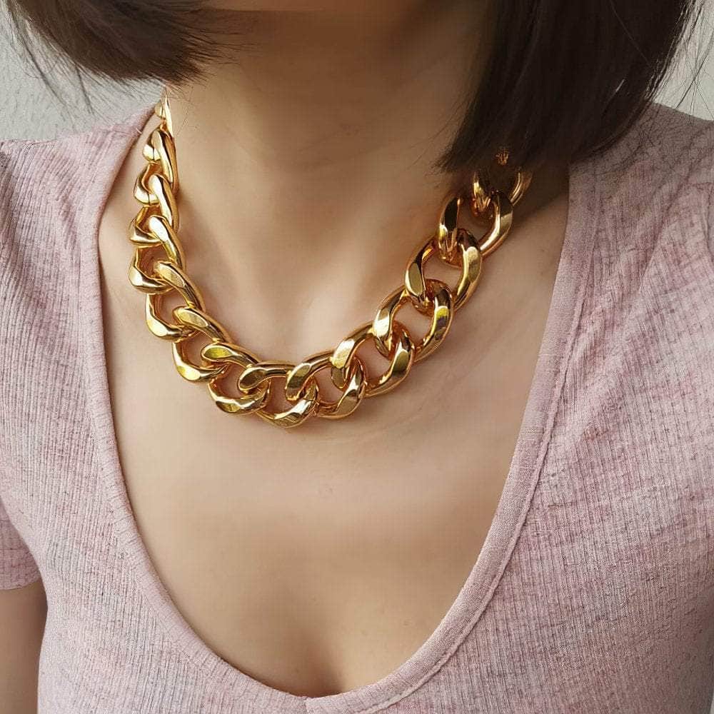 Cuban Gourmet Flat Link Chunky Statement Necklace Gold / Necklace