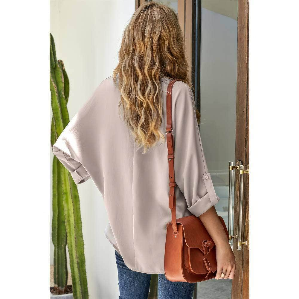 Cuffed Long Sleeves V-Neck Casual Shirt