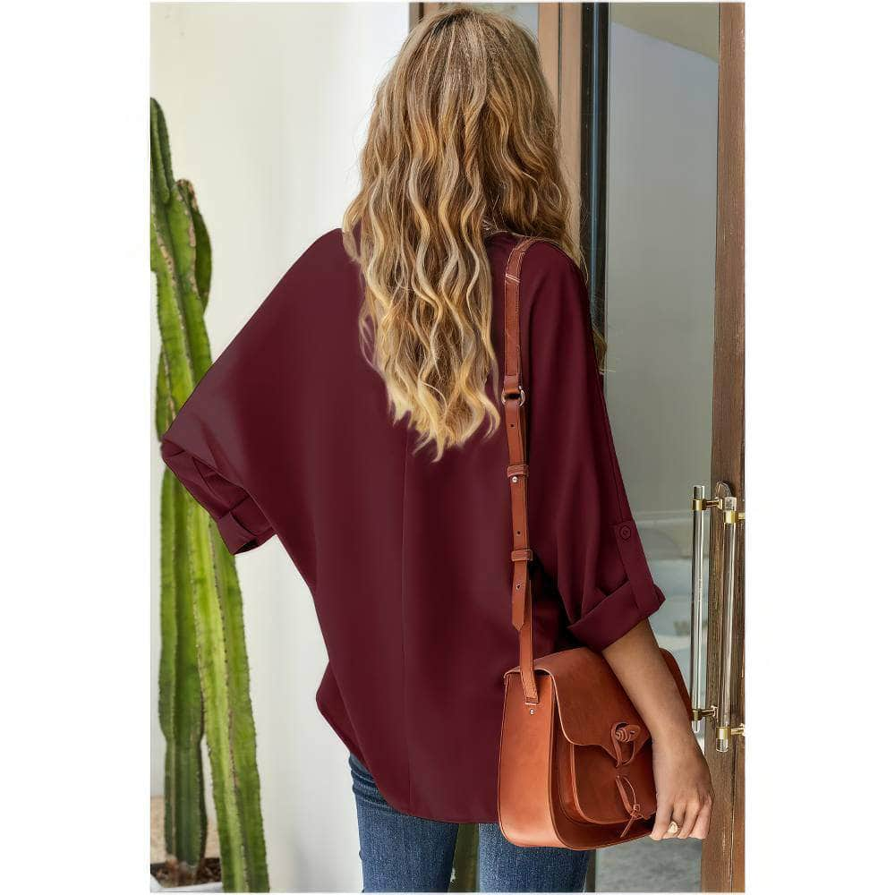 Cuffed Long Sleeves V-Neck Casual Shirt