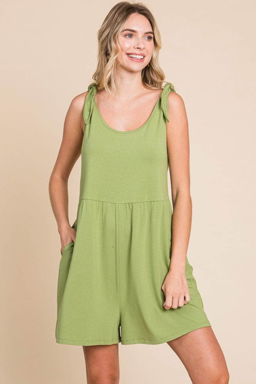 Culture Code Full Size Shoulder Knot Baggy Romper Happy Olive / S