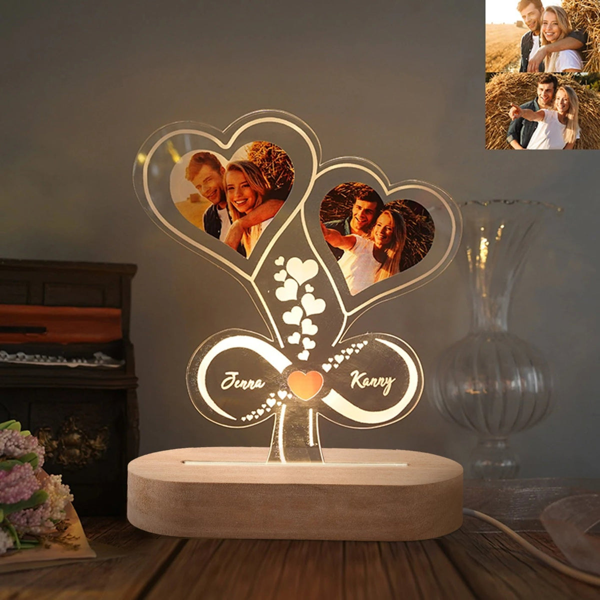 Custom Photo Night Light - Engraved 3D Lamp with Personalized Photo, Gift for Her, Engagement, Couple, Personalized Anniversary Gift for Bedroom Decor 1 color base / Free Custom 1