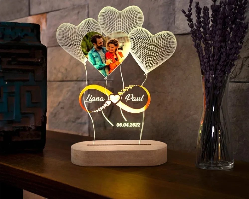 Custom Photo Night Light - Engraved 3D Lamp with Personalized Photo, Gift for Her, Engagement, Couple, Personalized Anniversary Gift for Bedroom Decor 1 color base / Free Custom 2