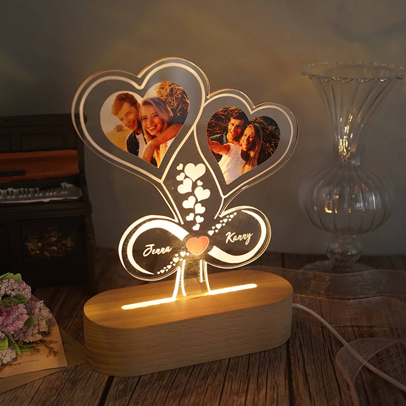 Custom Photo Night Light - Engraved 3D Lamp with Personalized Photo, Gift for Her, Engagement, Couple, Personalized Anniversary Gift for Bedroom Decor