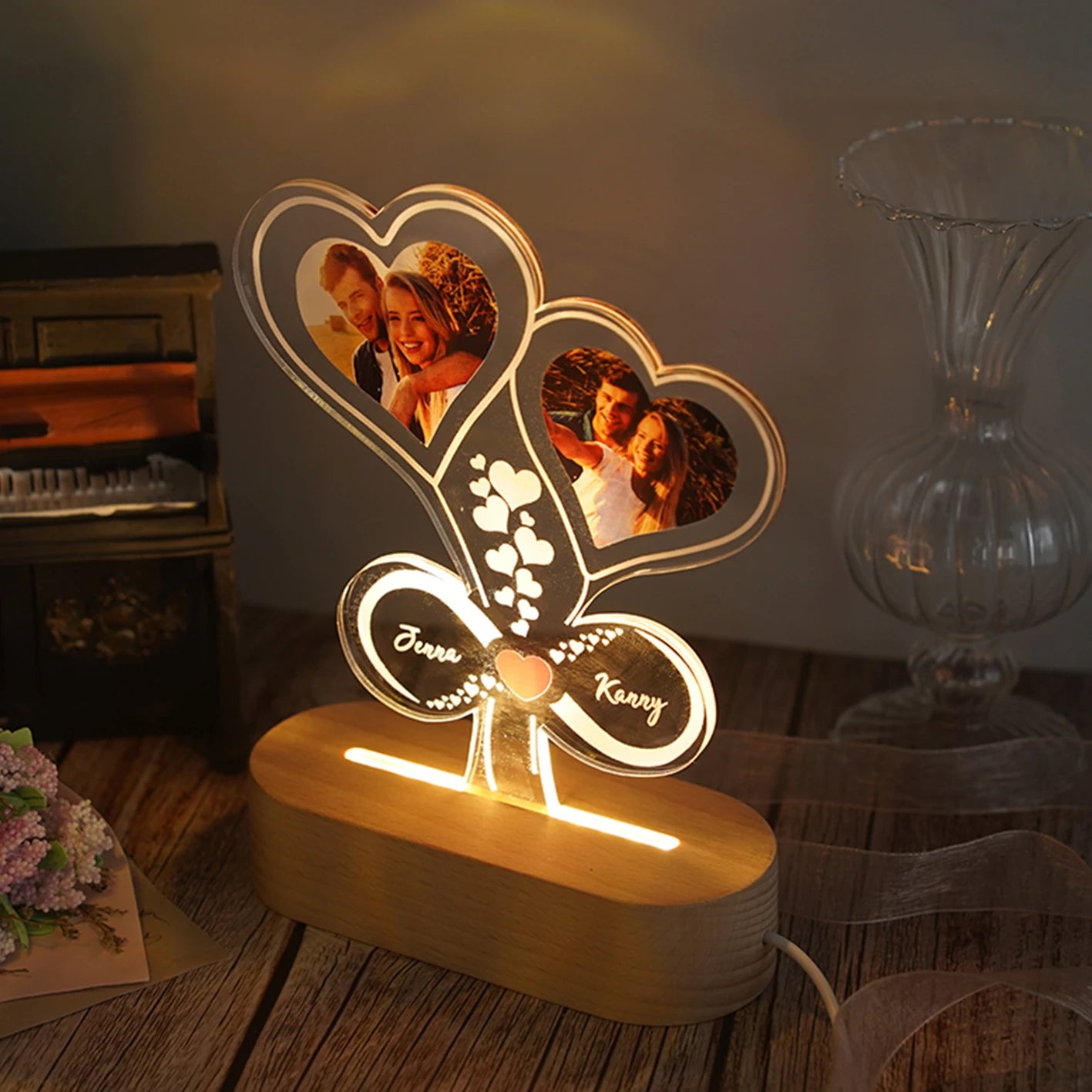 Custom Photo Night Light - Engraved 3D Lamp with Personalized Photo, Gift for Her, Engagement, Couple, Personalized Anniversary Gift for Bedroom Decor