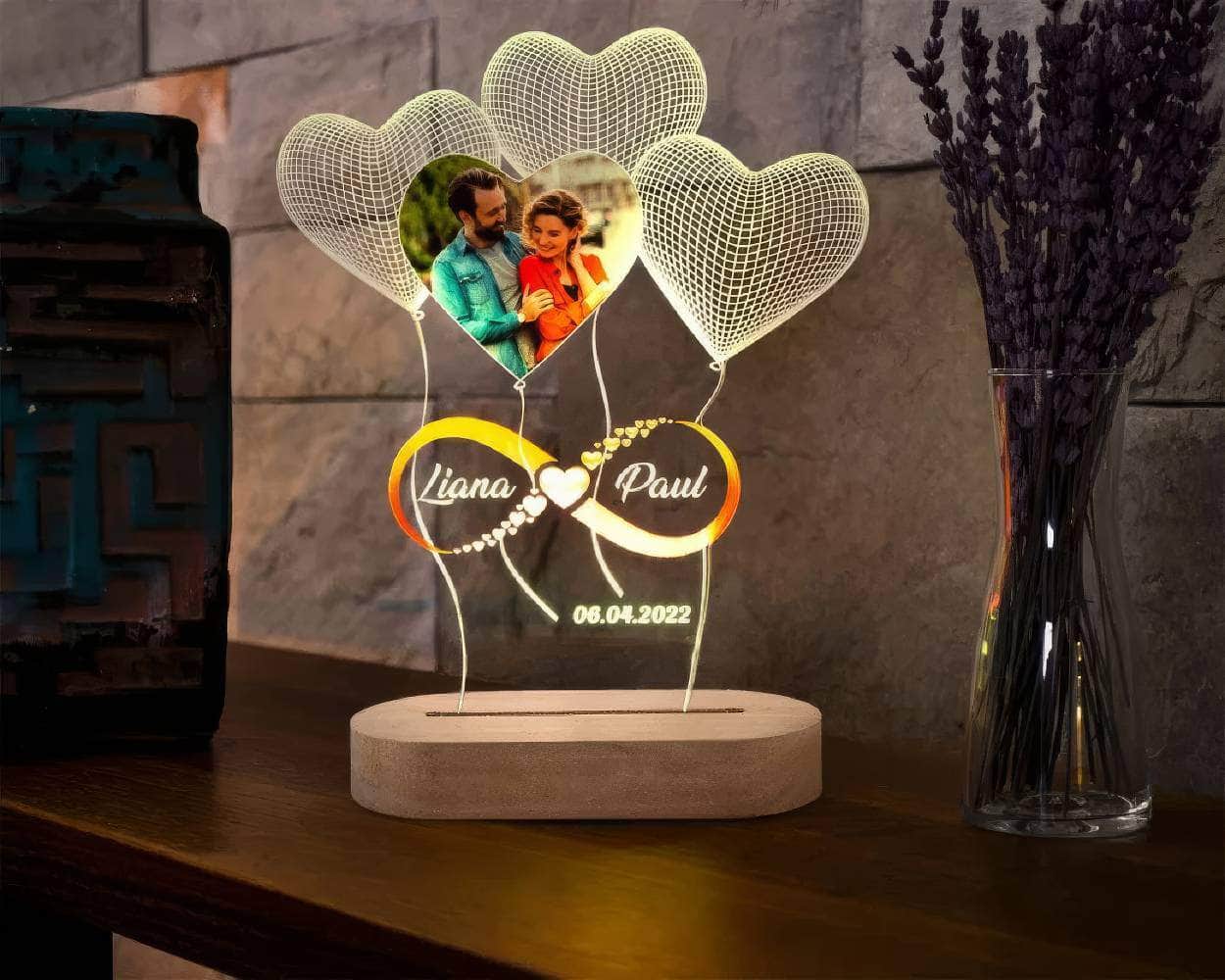 Custom Photo Night Light - Engraved 3D Lamp with Personalized Photo, Gift for Her, Engagement, Couple, Personalized Anniversary Gift for Bedroom Decor