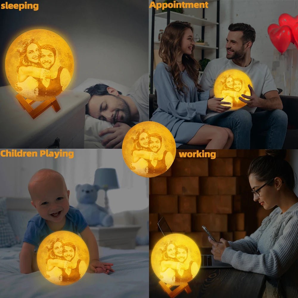 Customized 3D Printing Moon Lamp - Personalized with Photo and Text, USB Rechargeable Night Light, Ideal for Birthday, Mother's Day, Lunar Christmas Gift