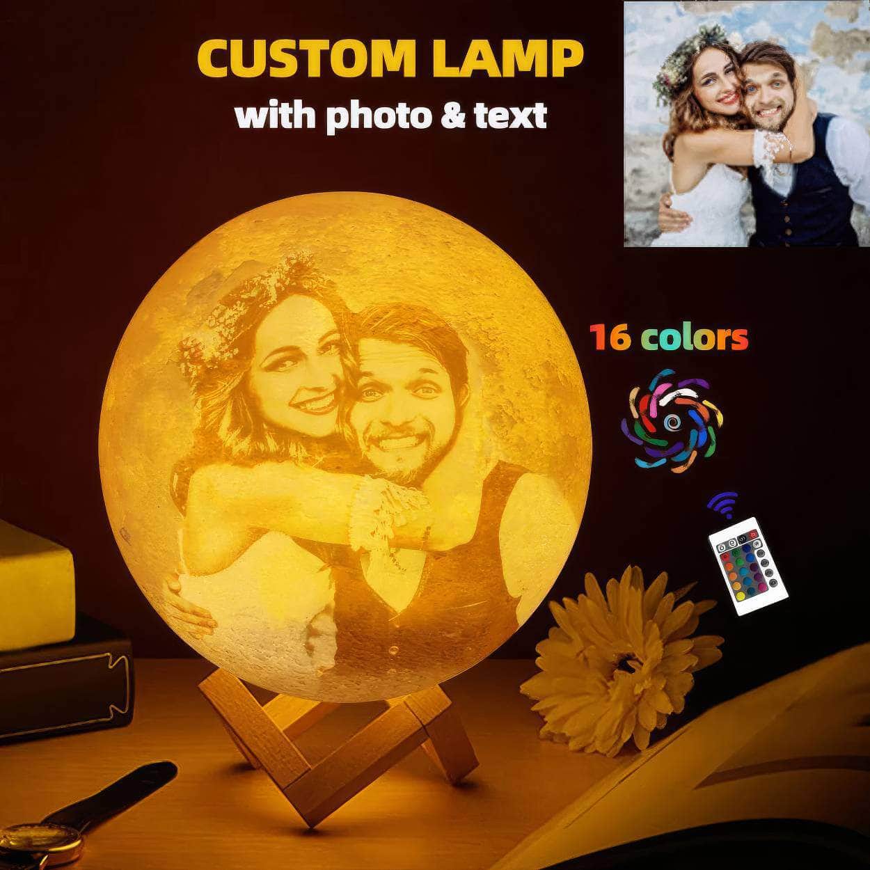 Customized 3D Printing Moon Lamp - Personalized with Photo and Text, USB Rechargeable Night Light, Ideal for Birthday, Mother's Day, Lunar Christmas Gift