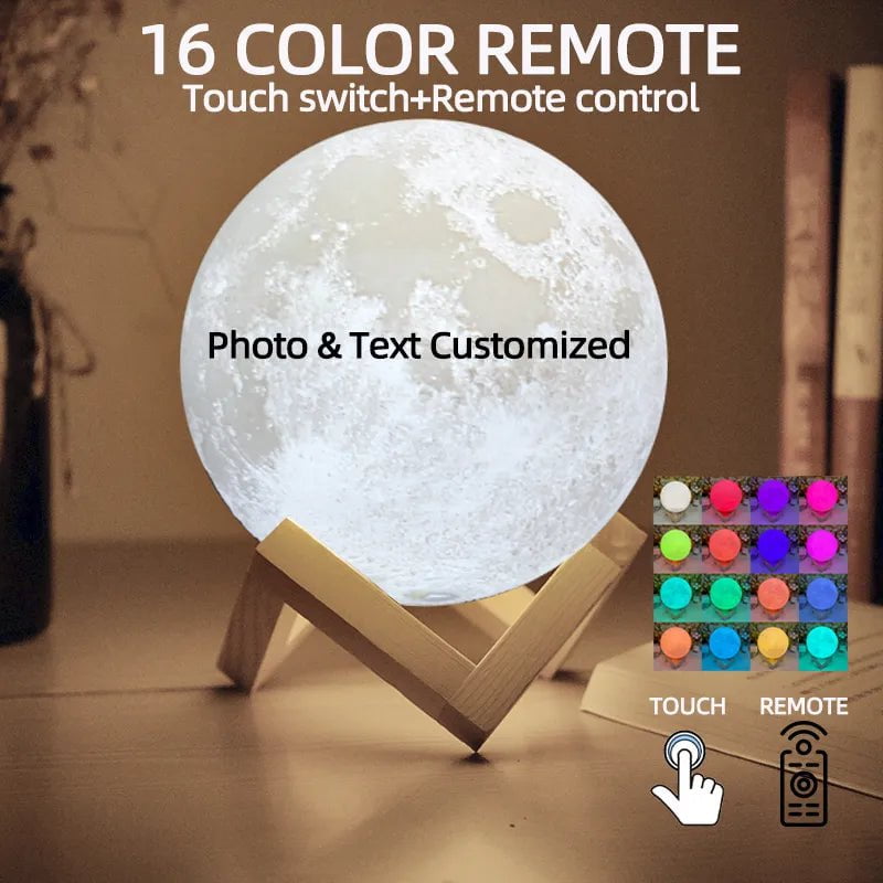 Customized 3D Printing Moon Lamp - Personalized with Photo and Text, USB Rechargeable Night Light, Ideal for Birthday, Mother's Day, Lunar Christmas Gift 8CM / 16 Colors