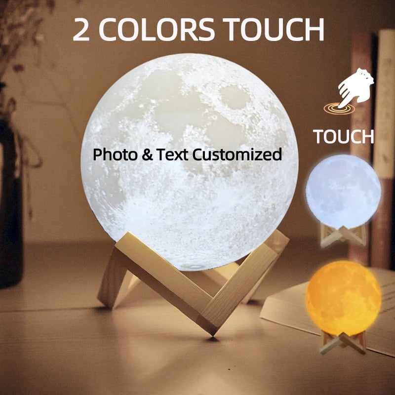 Customized 3D Printing Moon Lamp - Personalized with Photo and Text, USB Rechargeable Night Light, Ideal for Birthday, Mother's Day, Lunar Christmas Gift 8CM / 2 Colors