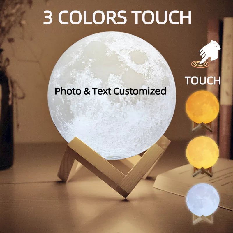 Customized 3D Printing Moon Lamp - Personalized with Photo and Text, USB Rechargeable Night Light, Ideal for Birthday, Mother's Day, Lunar Christmas Gift 8CM / 3 Colors