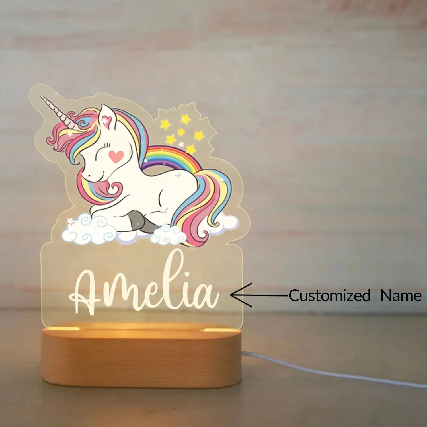 Customized Animal-themed Night Light for Kids - Personalized with Child's Name, Acrylic Lamp for Bedroom Decor