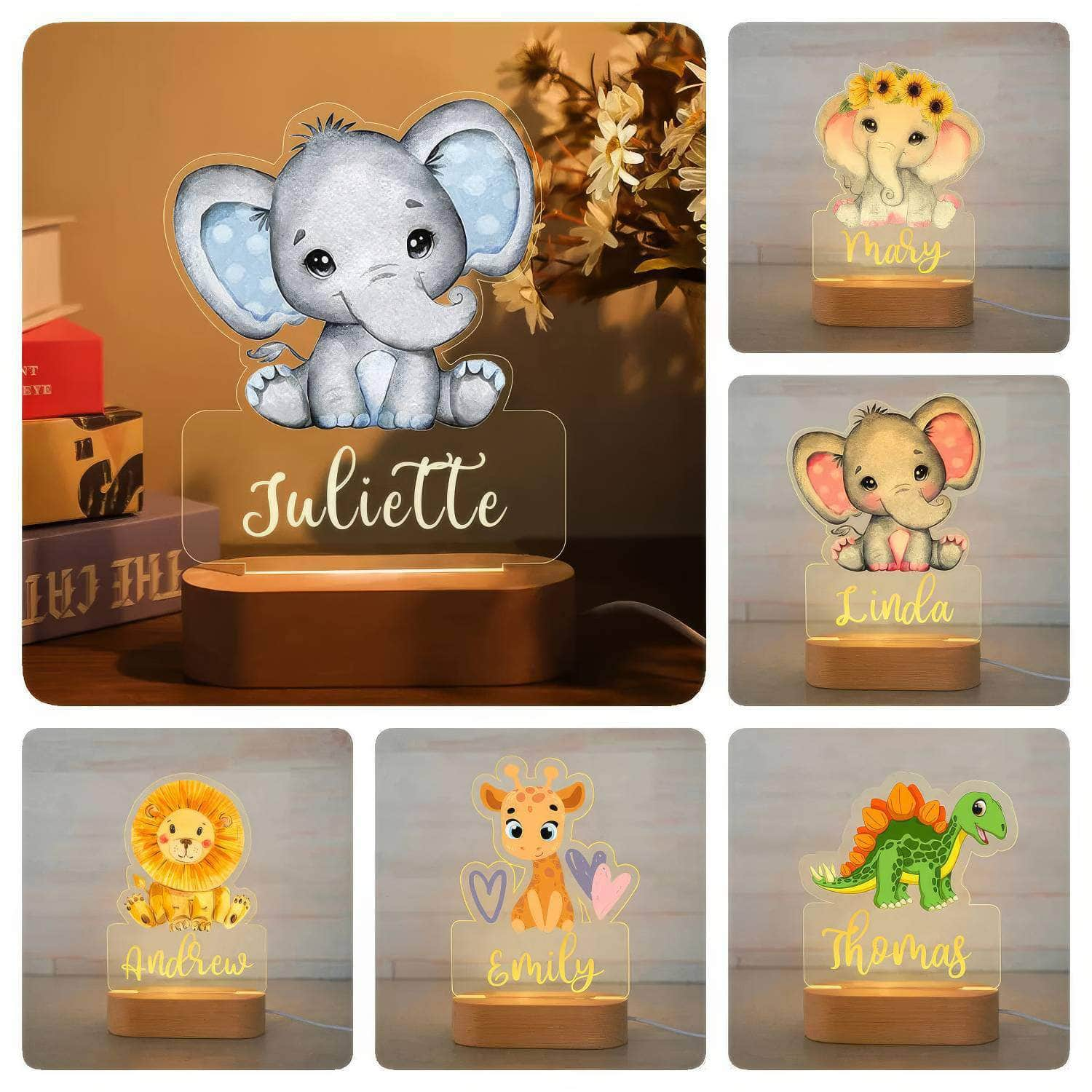 Customized Animal-themed Night Light for Kids - Personalized with Child's Name, Acrylic Lamp for Bedroom Decor