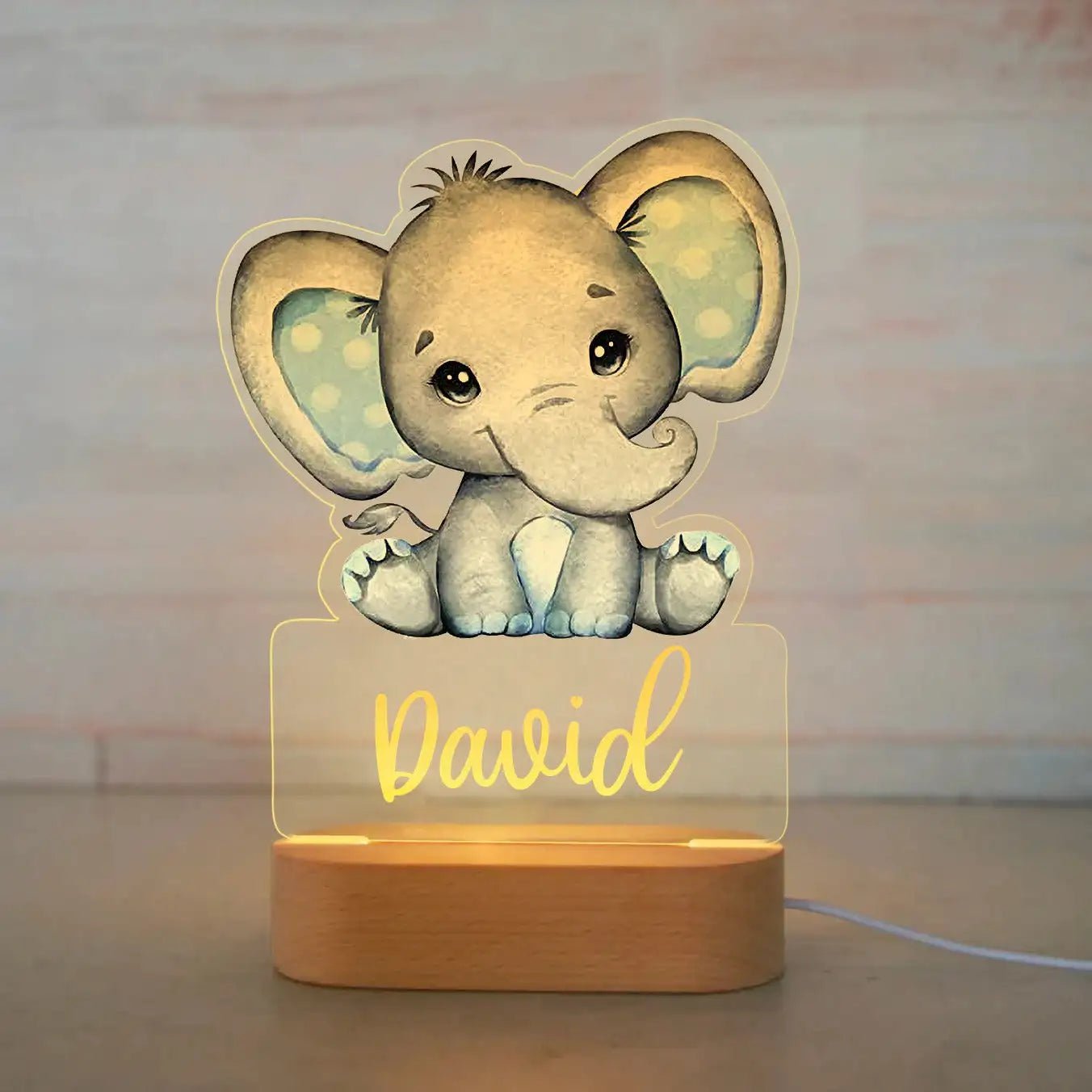 Customized Animal-themed Night Light for Kids - Personalized with Child's Name, Acrylic Lamp for Bedroom Decor Warm Light / 01Elephant