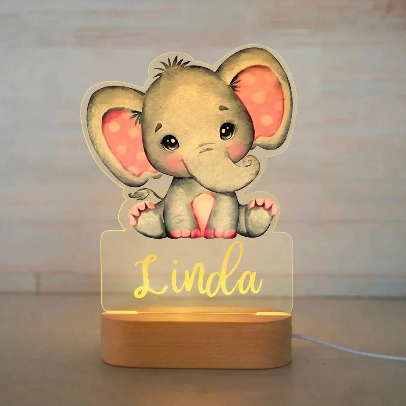 Customized Animal-themed Night Light for Kids - Personalized with Child's Name, Acrylic Lamp for Bedroom Decor Warm Light / 02Elephant