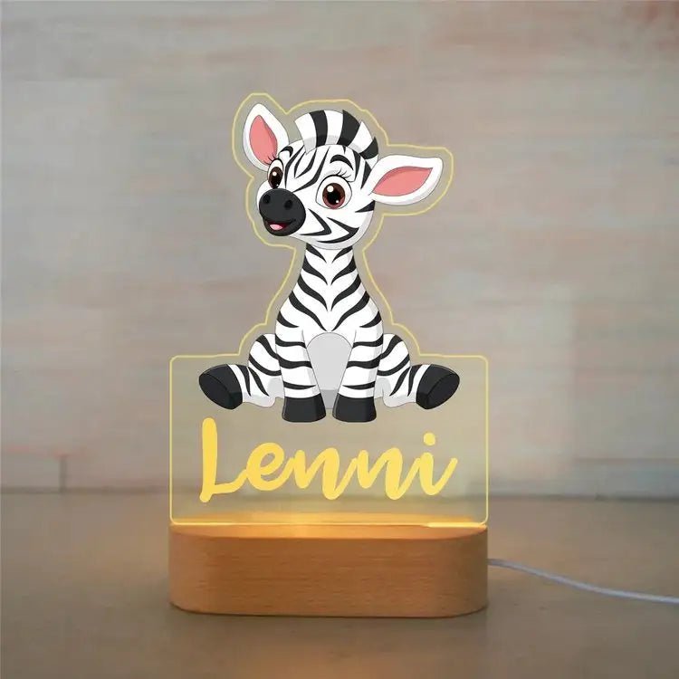 Customized Animal-themed Night Light for Kids - Personalized with Child's Name, Acrylic Lamp for Bedroom Decor Warm Light / 03Zebra