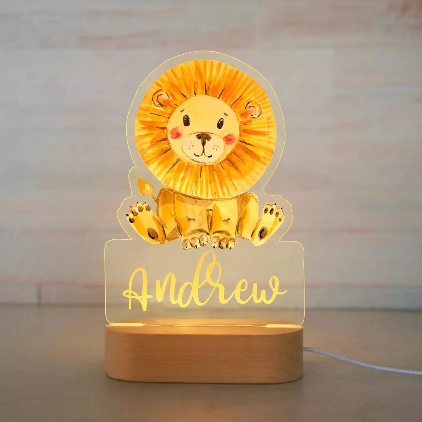 Customized Animal-themed Night Light for Kids - Personalized with Child's Name, Acrylic Lamp for Bedroom Decor Warm Light / 04Lion