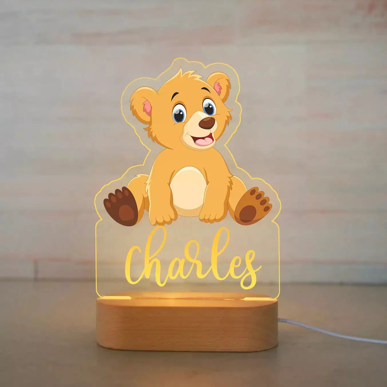 Customized Animal-themed Night Light for Kids - Personalized with Child's Name, Acrylic Lamp for Bedroom Decor Warm Light / 10Bear