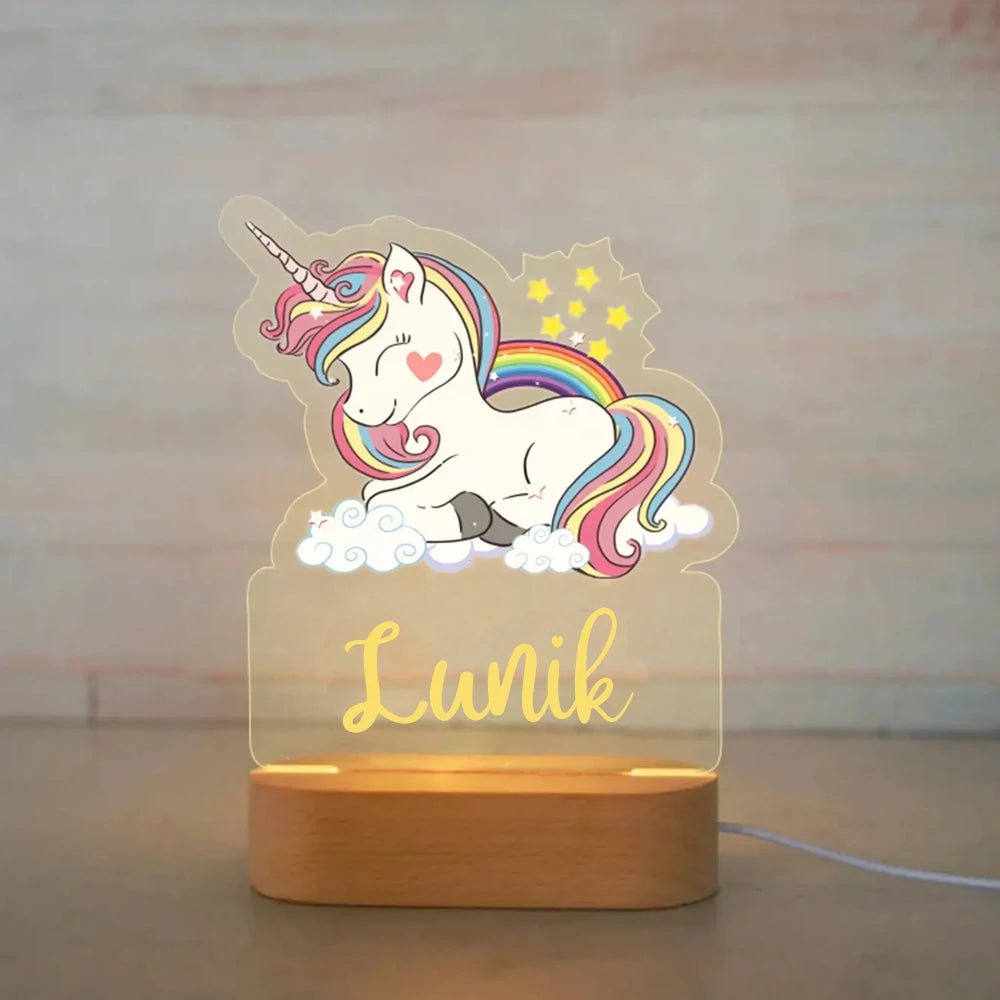 Customized Animal-themed Night Light for Kids - Personalized with Child's Name, Acrylic Lamp for Bedroom Decor Warm Light / 13Unicorn