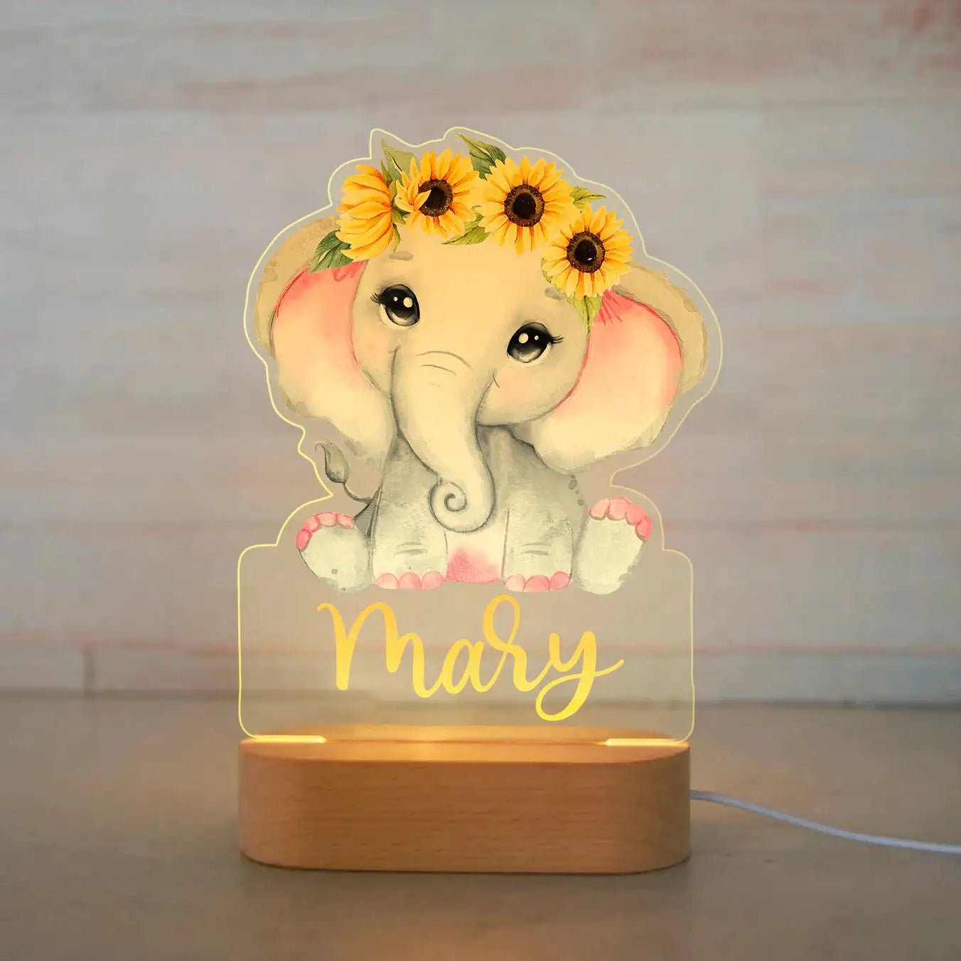Customized Animal-themed Night Light for Kids - Personalized with Child's Name, Acrylic Lamp for Bedroom Decor Warm Light / 21Elephant