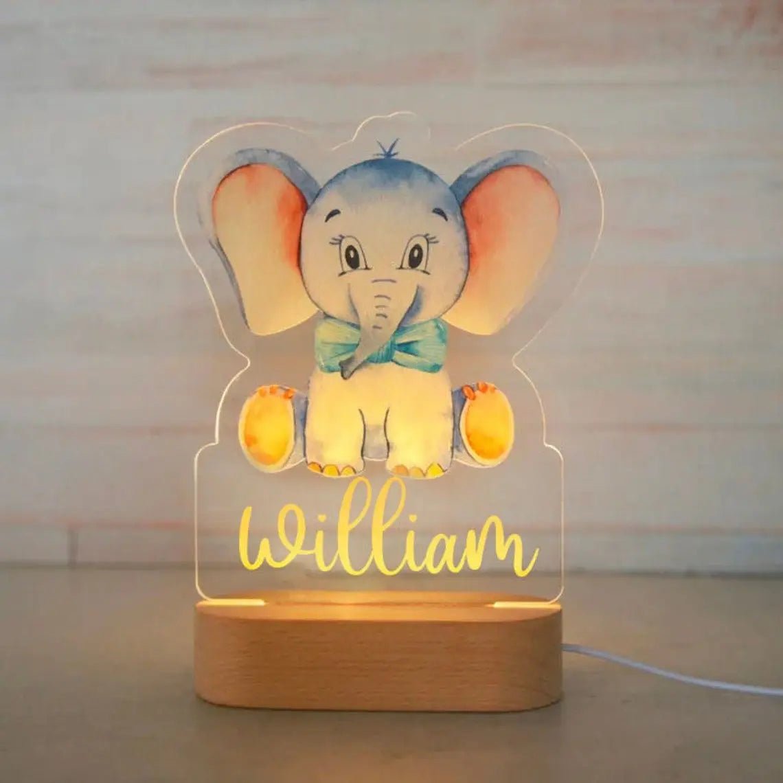 Customized Animal-themed Night Light for Kids - Personalized with Child's Name, Acrylic Lamp for Bedroom Decor Warm Light / 22Elephant