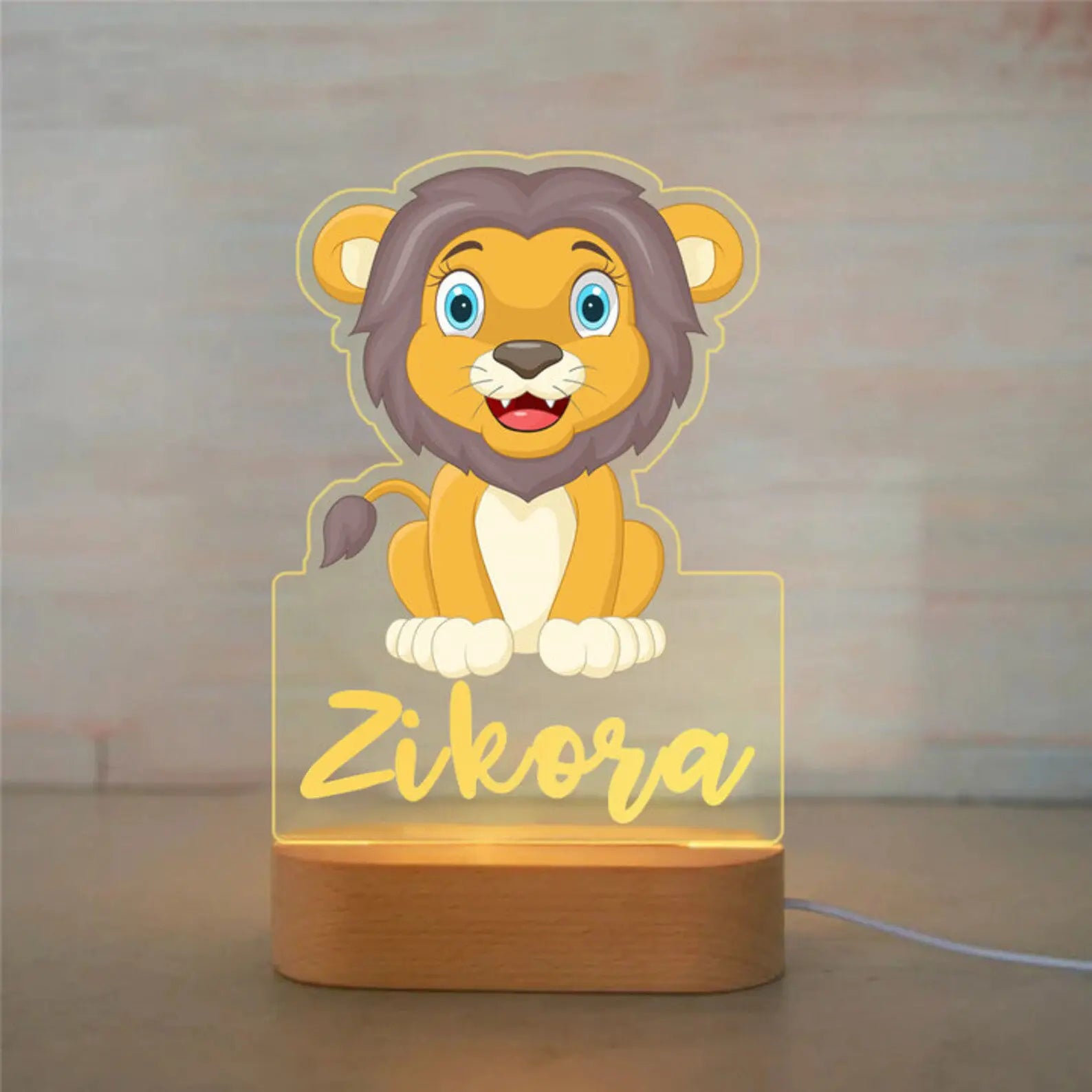 Customized Animal-themed Night Light for Kids - Personalized with Child's Name, Acrylic Lamp for Bedroom Decor Warm Light / 23Lion