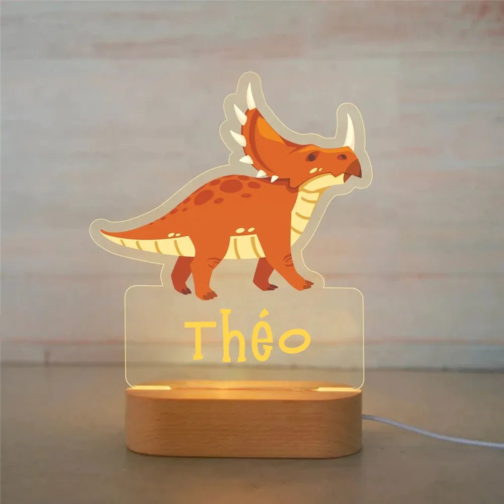 Customized Animal-themed Night Light for Kids - Personalized with Child's Name, Acrylic Lamp for Bedroom Decor Warm Light / 24Dinosaur
