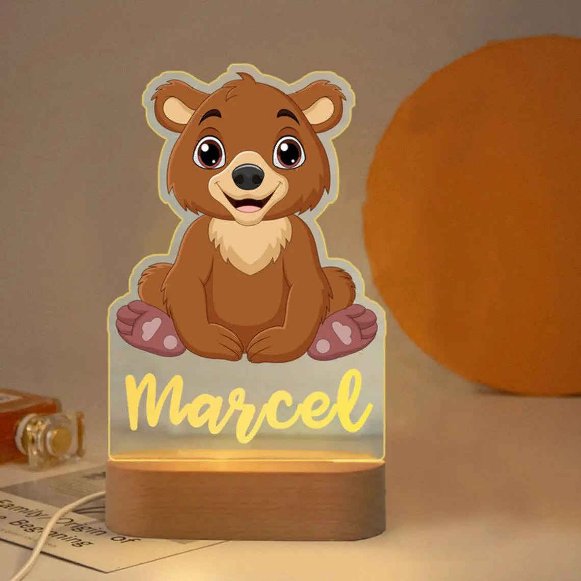 Customized Animal-themed Night Light for Kids - Personalized with Child's Name, Acrylic Lamp for Bedroom Decor Warm Light / 25Brown bear
