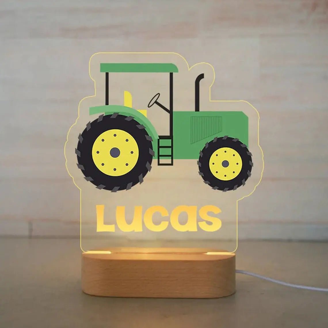 Customized Animal-themed Night Light for Kids - Personalized with Child's Name, Acrylic Lamp for Bedroom Decor Warm Light / 27Green Truck