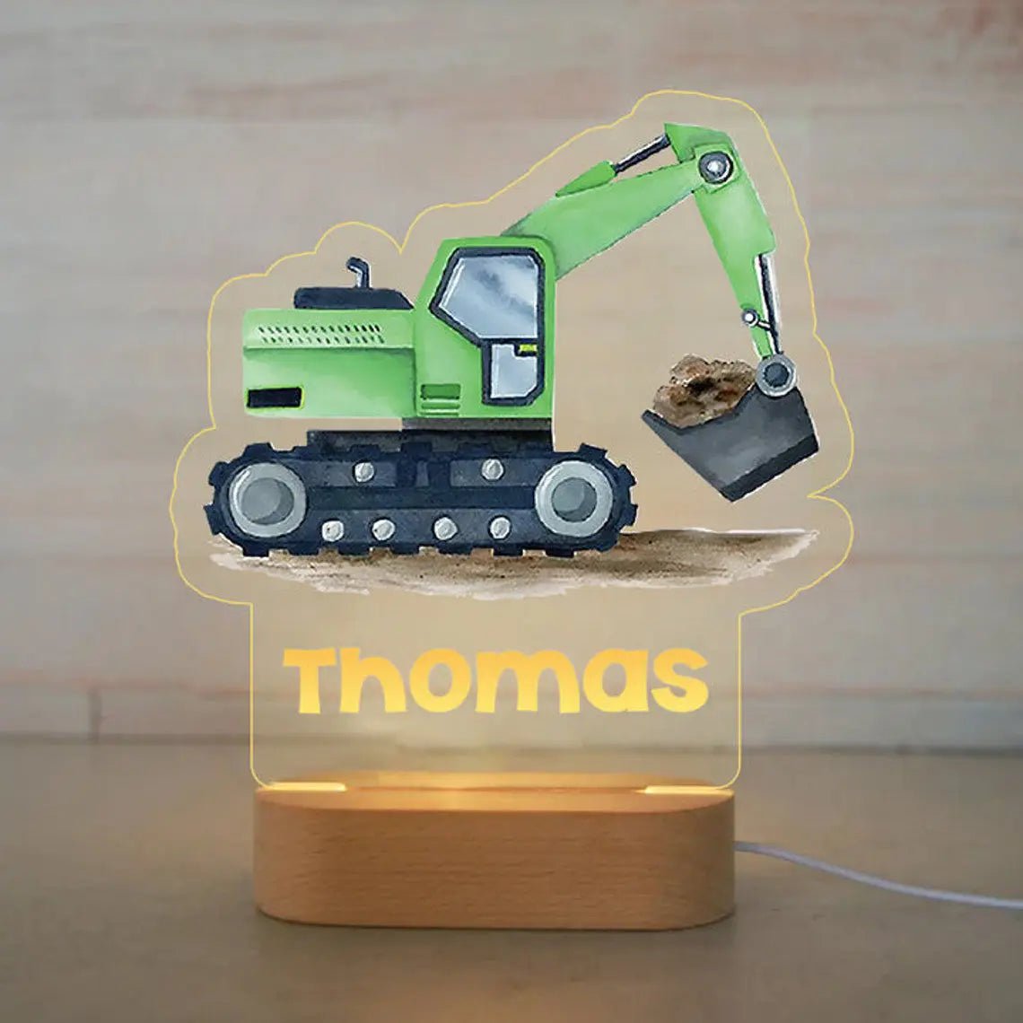 Customized Animal-themed Night Light for Kids - Personalized with Child's Name, Acrylic Lamp for Bedroom Decor Warm Light / 28Green Truck