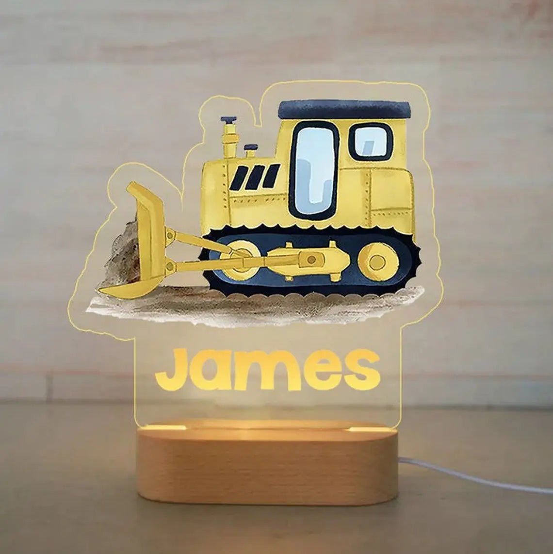 Customized Animal-themed Night Light for Kids - Personalized with Child's Name, Acrylic Lamp for Bedroom Decor Warm Light / 29Yellow Truck