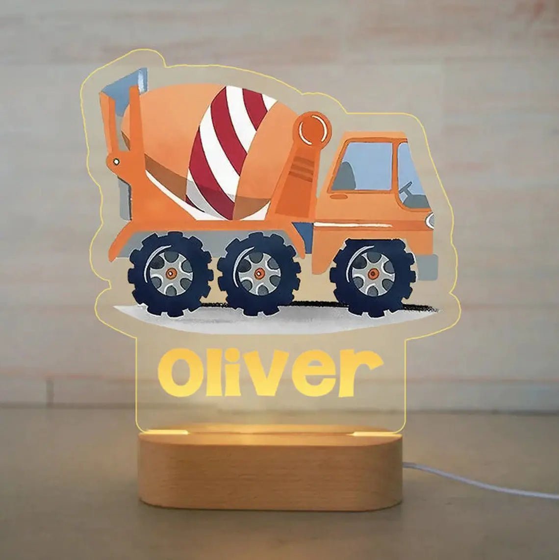Customized Animal-themed Night Light for Kids - Personalized with Child's Name, Acrylic Lamp for Bedroom Decor Warm Light / 30Orange Truck