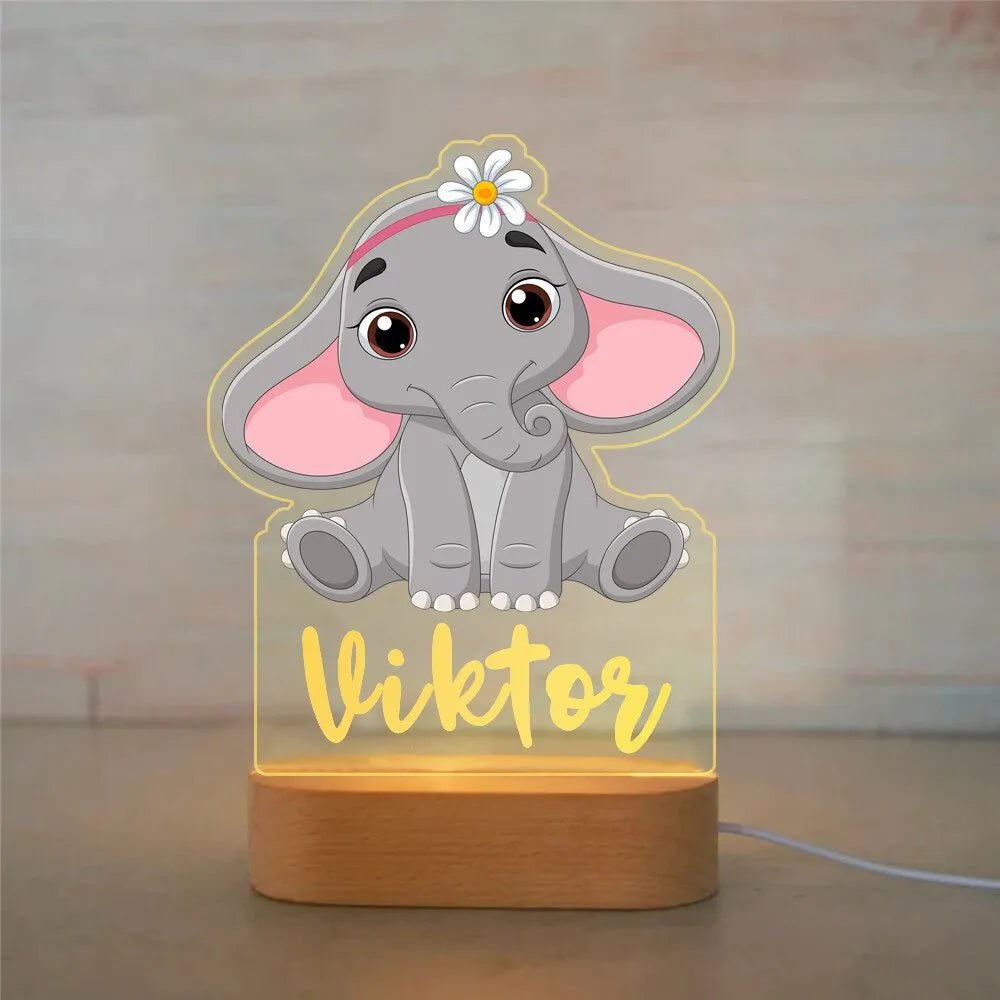 Customized Animal-themed Night Light for Kids - Personalized with Child's Name, Acrylic Lamp for Bedroom Decor Warm Light / 33 Elephant
