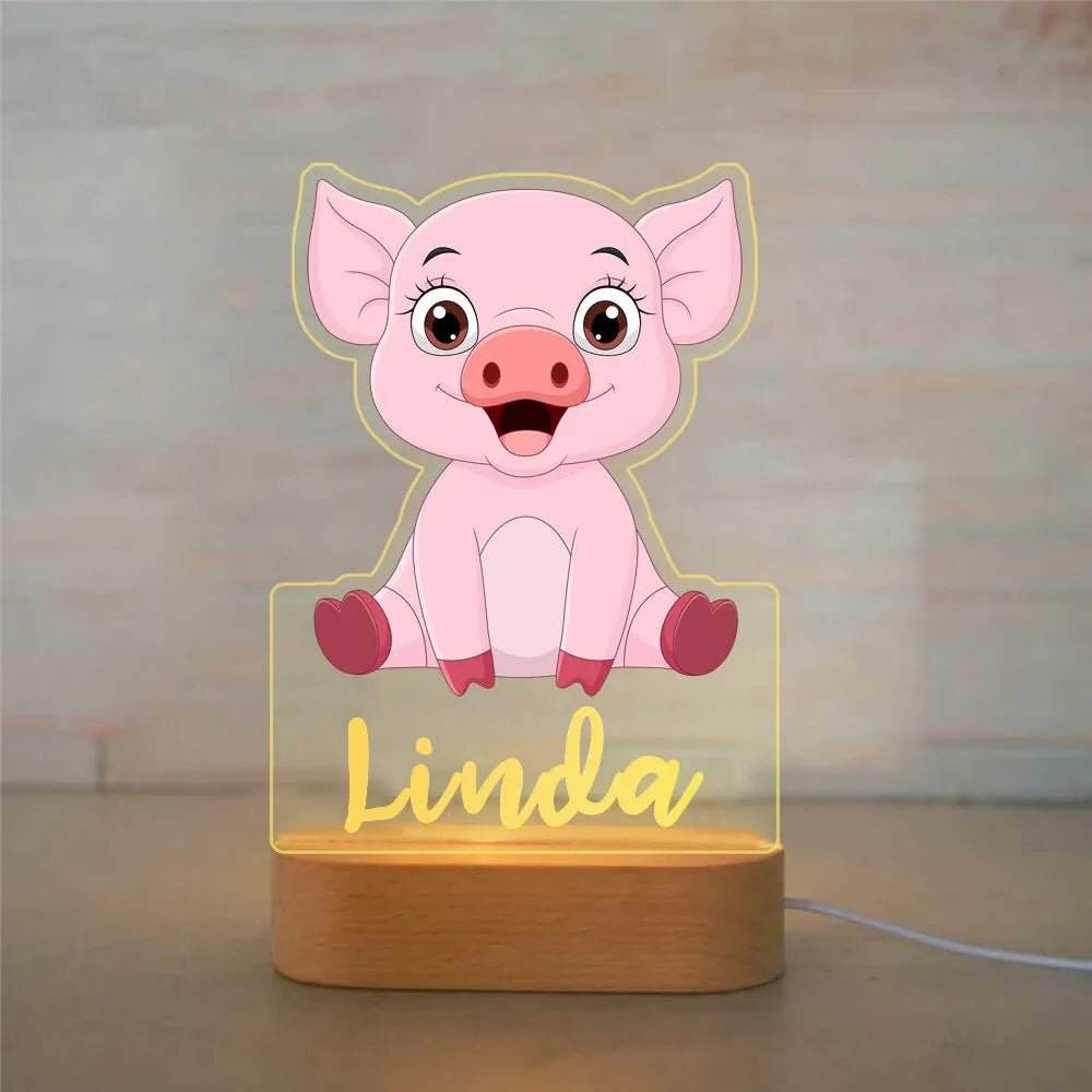 Customized Animal-themed Night Light for Kids - Personalized with Child's Name, Acrylic Lamp for Bedroom Decor Warm Light / 34 Pig