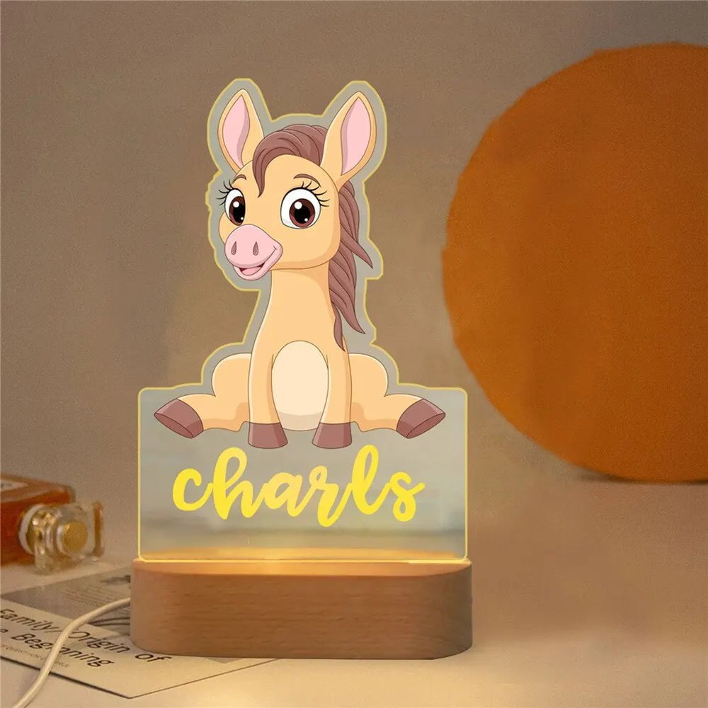 Customized Animal-themed Night Light for Kids - Personalized with Child's Name, Acrylic Lamp for Bedroom Decor Warm Light / 35 Donkey