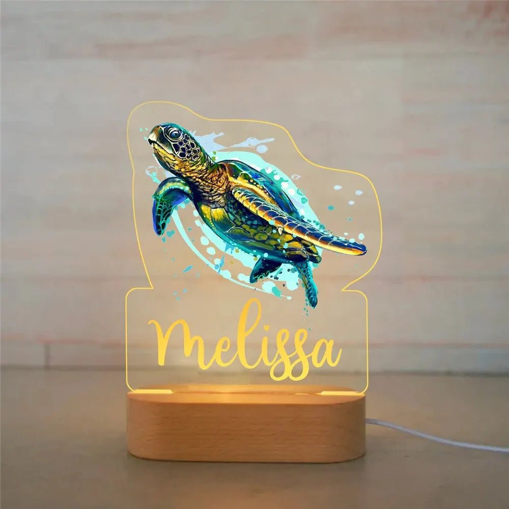 Customized Animal-themed Night Light for Kids - Personalized with Child's Name, Acrylic Lamp for Bedroom Decor Warm Light / 36 Turtle