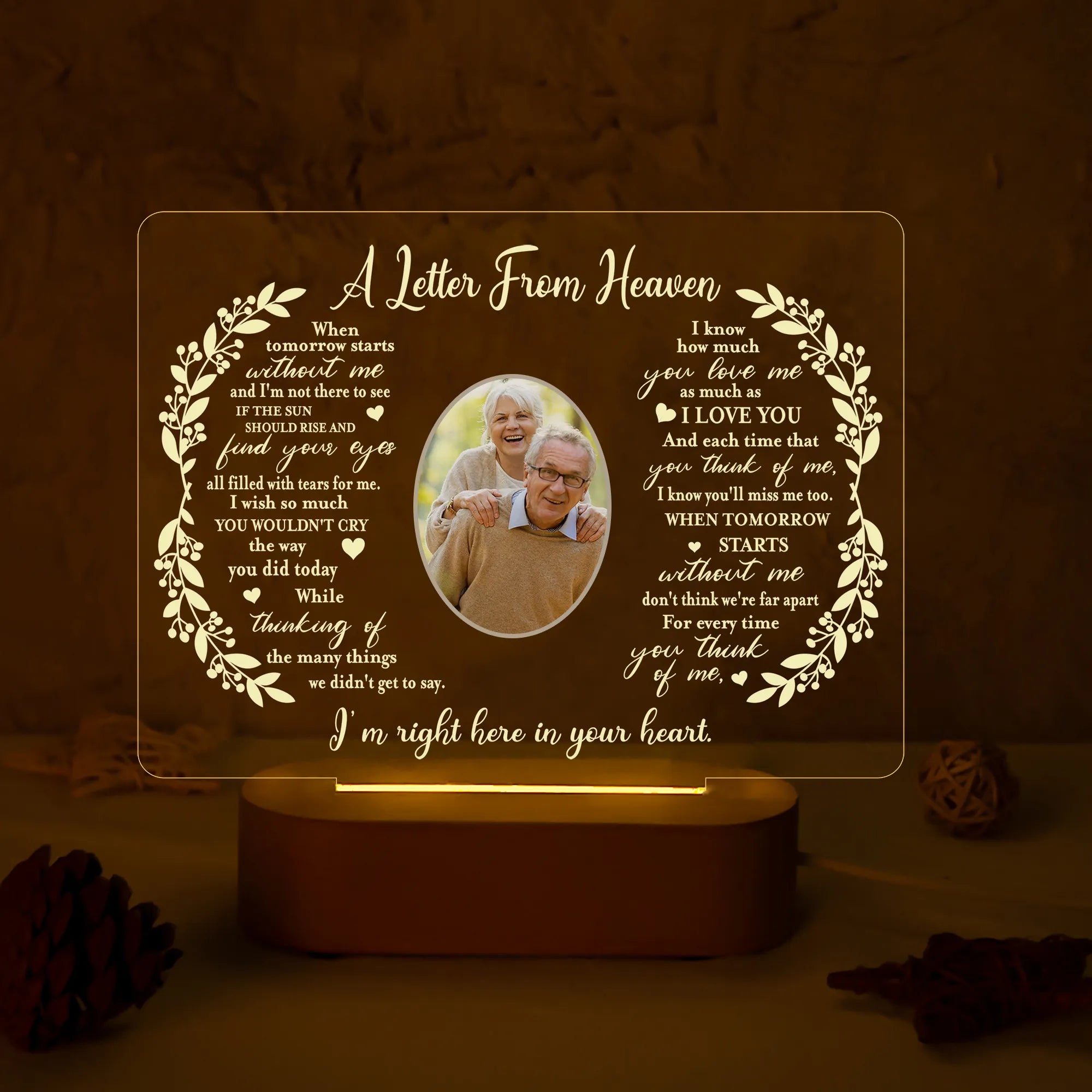 Customized Sympathy Gift - Unique In Memory of Loved Ones Light-Up Picture Frames with Personalized Photo and Text on Memorial Plaque Lamp