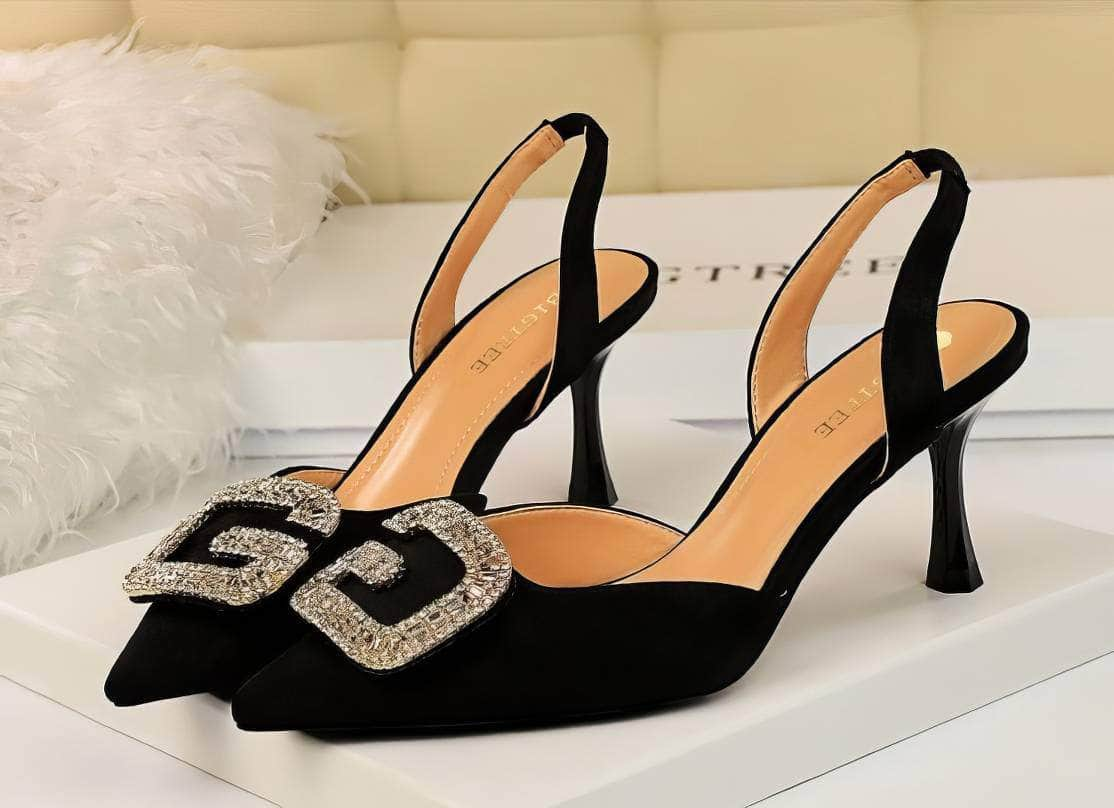 Cut Out Detailed Rhinestone Court Sandals