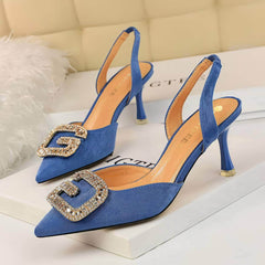 Cut Out Detailed Rhinestone Court Sandals EU 33 / DodgerBlue / 7CM