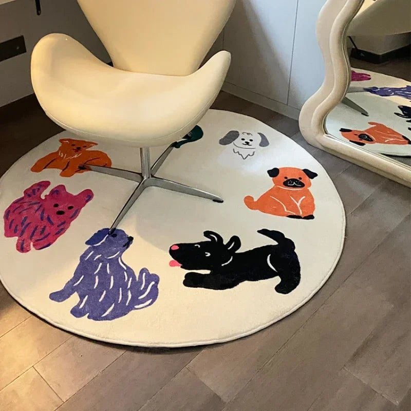 Cute Cartoon Puppy Rug - Fluffy Round Mat for Kids' Rooms A / Diameter  220cm