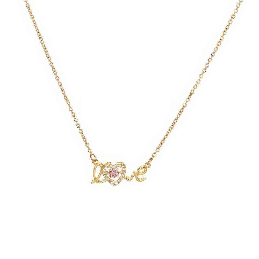 Cute Gold Color Love Letter Crystal Heart Pendant Necklace - Romantic Wedding Party Jewelry for Women 8015 love