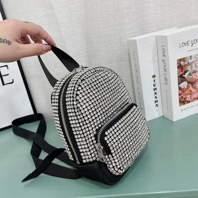 Cute Mini Shoulder Rhinestone Backpack Black