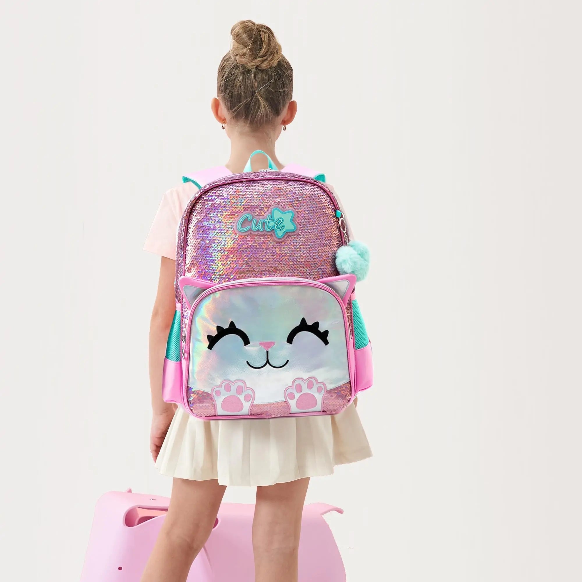 Cute Sequin Backpack Set for Girls - Ideal for School, Kindergarten, with Lunch Box & Pencil Case