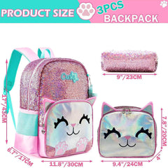 Cute Sequin Backpack Set for Girls - Ideal for School, Kindergarten, with Lunch Box & Pencil Case