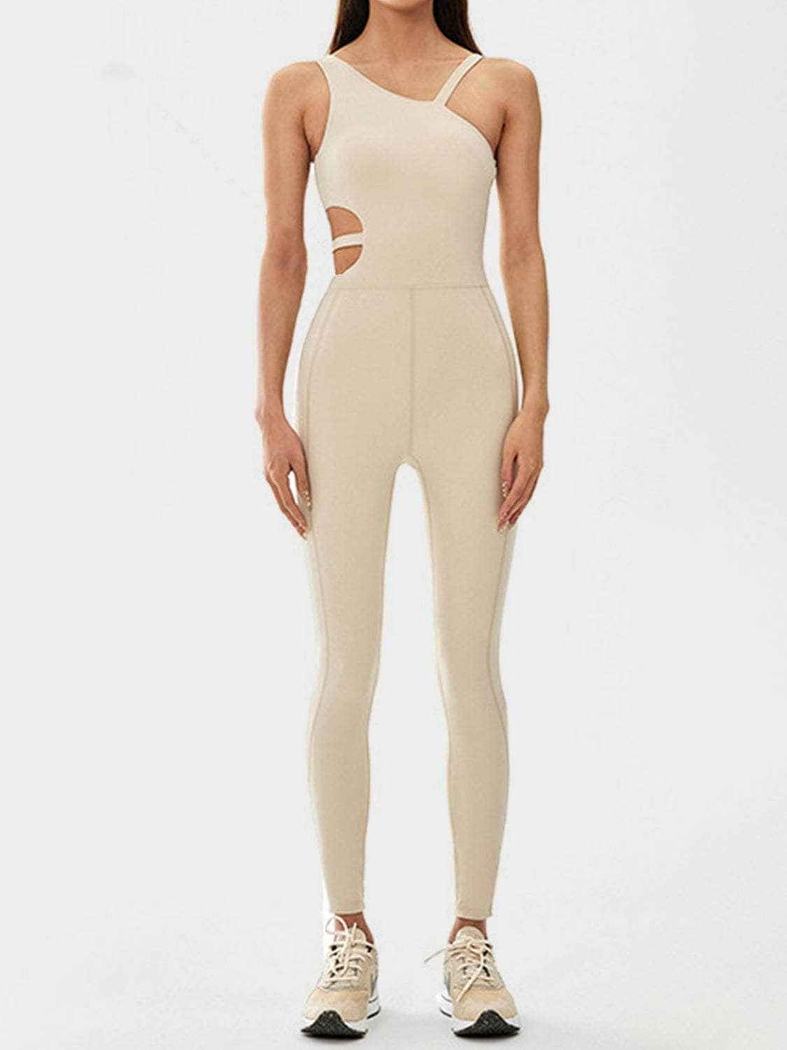 Cutout Asymmetrical Neck Active Jumpsuit