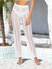 Cutout Drawstring High Waist Swim Pants White / S