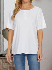 Cutout Round Neck Short Sleeve T-Shirt White / S