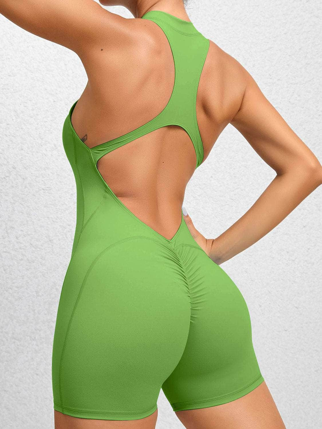 Cutout Ruched Half Zip Active Romper