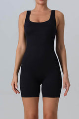 Cutout Scoop Neck Active Romper Black / S